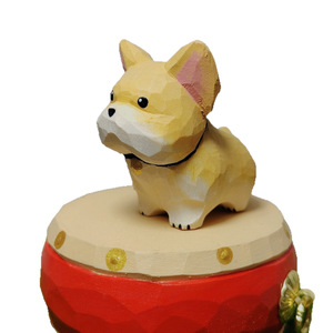 Figurine de bouledogue français sculptée à la main en bois, 4,7x3x4 cm, ornement de bureau, décoration de voiture, cadeau artisanal animal mignon - Product Image 5