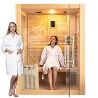 Sauna Uap Tradisional untuk 3 Orang, Kayu Hemlock Kanada, Kompor Harvia 35kW, Batu Vulkanik, Speaker Bluetooth, Ember Lampu