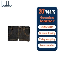 Dompet Denim Mini Vintage Boshiho 3 Lipat, Cetak Transfer Panas, Penutup Ritsleting, Penjepit Uang, Lipat, Anti RFID, Tempat Kartu Kredit
