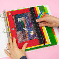 Pochette à crayons Gelory à 3 anneaux avec fenêtre en maille transparente, pochette à crayons zippée à 3 anneaux pour les étudiants, fournitures scolaires