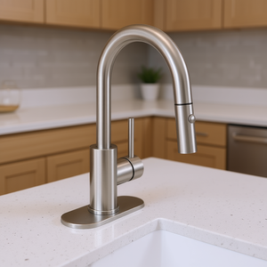 Grifo de Cocina Moderno de Níquel Cepillado, Monomando con Rociador Extraíble, Acero Inoxidable 304, Montaje en Encimera, 1 Agujero, Flujo Dual - Product Image 2