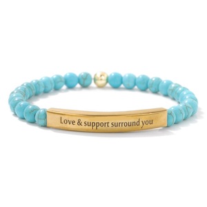 Bracciale all'ingrosso in acciaio inossidabile con ametista e turchese, incisione 'Love Support Surround You', ispirazionale, religioso, con messaggio di fede - Product Image 6