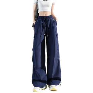 Pantalones Cargo de Pierna Ancha con Cintura Elástica, Casuales y Hechos a Medida para Mujer, Ideales para Aventuras Urbanas de Otoño, Estilo Urbano y Funcional - Product Image 1