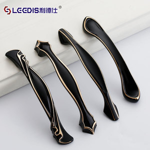 Lideshi European Style Cabinet Handles Black With Gold Trim Bar Shape For <b>Wardrobe</b> Kitchen Drawer Door <b>Single</b> Hole - Product Image 1