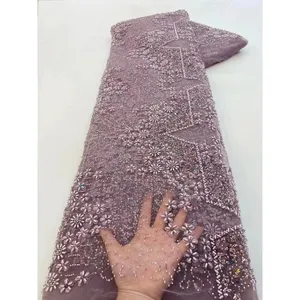 Preço China atacado tecido bordado indiano romance design dourado fornecedor brilhante laço tecido para vestido