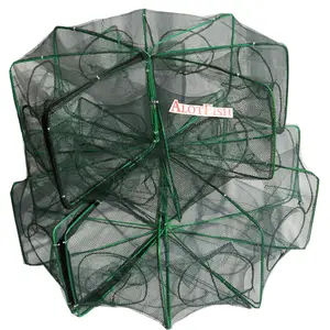 AlotFish Shrimp Cage Foldable Fishing Trap Cylinder fish pot with PE net Plastic-coated frame zip open