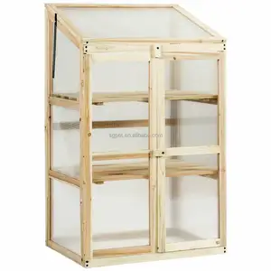 Cold Frame with Bottom Shelf Mini Greenhouse, Wooden Outdoor Wood Brown Garden Greenhouses Mini Green House Water Base Paint