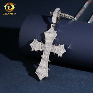 Bijoux Hip Hop en Moissanite, Pendentif Croix de Luxe en Moissanite, Argent 925, Pendentif Hip Hop en Moissanite, Testeur de Diamant - Product Image 1