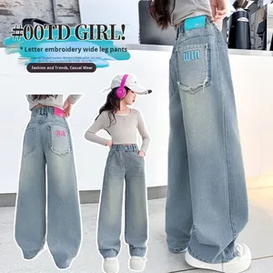<span class=keywords><strong>Pantaloni</strong></span> Jeans larghi estivi Casual da 2025 ragazza Denim a gamba dritta Versatile per bambini più grandi - Product Image 2