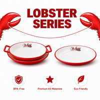 Service de vaisselle en mélamine motif écrevisses, série de plateaux bicolores rouge et blanc pour la cuisson des fruits de mer, utilisation en restaurant et buffet, certifié CE