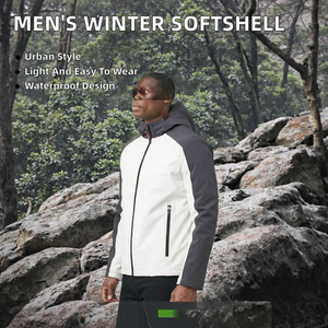 Veste polaire à capuche pour homme, color-block blanc et gris, fermeture éclair, décontractée, pour l'automne, coupe-vent, en polyester - Product Image 2