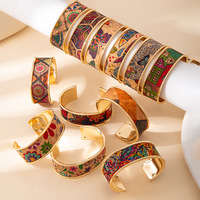YL Bracelet jonc ouvert en fer électroplaqué, motif floral coloré, haut de gamme, unisexe, style Ins, tendance européenne et américaine, le plus vendu