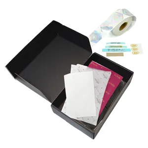Kotak pembungkus Logo kustom + kertas tisu + stiker kertas, kemasan kotak surat untuk pengiriman produk