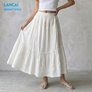 Boho Embroidered <strong>Skirt</strong> Verified Supplier OEM ODM Service Custom <strong>White</strong> Elastic Waist Tiered <strong>Maxi</strong> <strong>Skirt</strong> For Women Beach Wear - Product Image 1