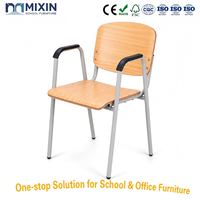 Chaise d'étude moderne en contreplaqué à prix d'usine avec accoudoirs, finition grain de chêne personnalisée, chaise à structure en acier pour salle de formation scolaire