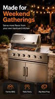 Barbecue au gaz 4 brûleurs BBQ Kingdom en acier inoxydable avec plaque de cuisson en fonte, brûleur latéral, bac à graisse amovible et tables latérales