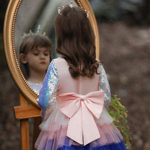Girls <b>Sequined</b> Princess Dress Color Block Tulle <b>Skirt</b> Performance Gown Layered Dress For Children - Product Image 4