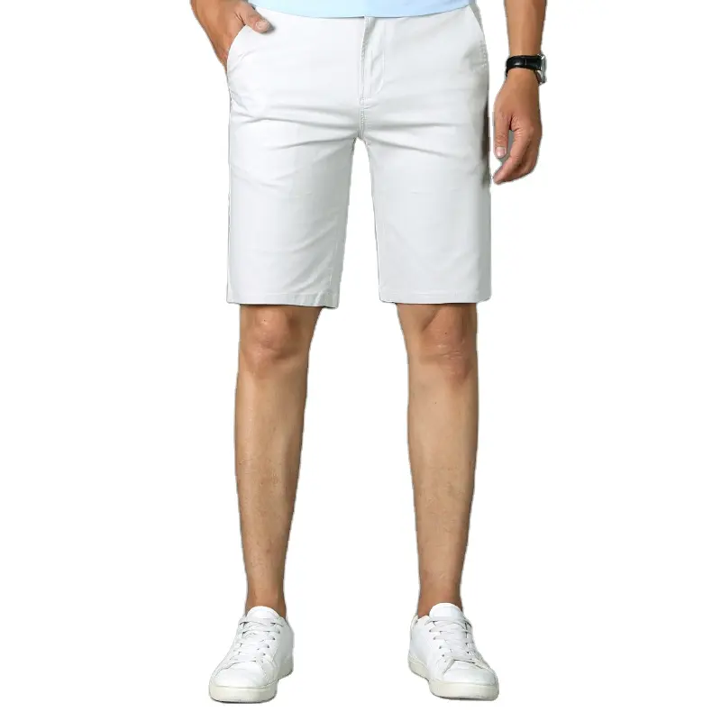 Celana pendek golf pria baru musim panas 97% katun putih grosir celana pendek chino melar kustom pria
