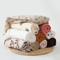 Couverture d'emmaillotage en coton pour bébé, motif floral et feuilles, en mousseline froissée, couverture de poussette pour nouveau-né