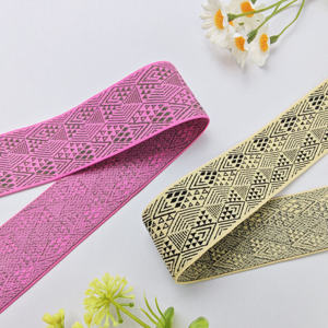 Cinta Elástica de Spandex/Nailon Gruesa con Logotipo Personalizado de Fábrica, Color Personalizado, con Patrón Geométrico para Prendas, Logotipo Jacquard con Letras HH4K - Product Image 2