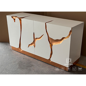 Meuble TV rectangulaire en bois, design tendance, blanc mat avec motif marron, pour salon - Product Image 3