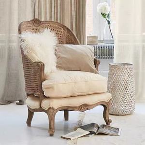 फ्रेंच शैली ठोस लकड़ी ओक रतन एकल सोफे आर्मचेयर लिविंग रूम कॉफी शॉप कपड़ों की दुकान होटल-फैक्टरी - Product Image 4