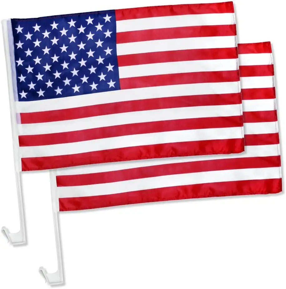 Bandeira de carro americana da impressão da tela do seda do eua da promoção 100% poliéster com pólo 30*45cm