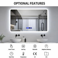 Miroir de salle de bain rectangulaire à LED 80x60cm, éclairé, à intensité variable, interrupteur tactile, étanche IP44, lumière froide 6000K, minimaliste