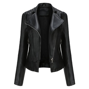 <span class=keywords><strong>Veste</strong></span> <span class=keywords><strong>en</strong></span> <span class=keywords><strong>cuir</strong></span> PU perlée de taille européenne pour femmes à manches longues Style de la mode revers mince vêtements de <span class=keywords><strong>motard</strong></span> pour le printemps <span class=keywords><strong>veste</strong></span> pour femmes - Product Image 6