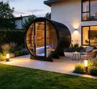 Sauna Kayu Cedar Merah Solid Berkualitas Tinggi OMNI untuk Luar Ruangan dengan Kombinasi Shower Inframerah Jauh dan Tungku, Kapasitas 4-6 Orang untuk Spa Kesehatan