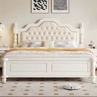 Lit en bois massif King Size classique pour chambre à coucher avec sommier intégré
