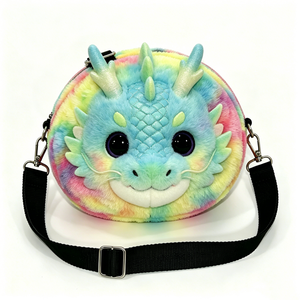 Sac bandoulière en peluche Dragon Pastel Arc-en-ciel Personnalisé, Sac à bandoulière en peluche Dragon 3D Rond et Mignon, Sac à main Dragon Fantastique Thème Animal - Product Image 5