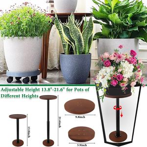 Soporte extensible para macetas con almacenamiento oculto para exhibir y organizar plantas, color marrón, altura ajustable, una sola capa - Product Image 4