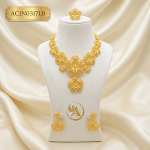 Luxury Flower Design African Jewelry Set 24K Gold Plated Nigerian Bridal <b>Necklace</b> with Earrings & <b>Ring</b> Fashion <b>Necklace</b> - Product Image 1