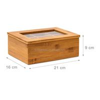 Boîte à thé carrée en bambou avec finition laquée, 6 ou 8 compartiments, boîte à sachets de thé - Design gain de place