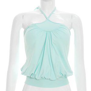 Viviblook Y26TP185 Women Summer Tank <b>Top</b> Sleeveless <b>Top</b> <b>Cross</b> Halter Pleated Elastic Suspender <b>Top</b> Casual Vest - Product Image 1