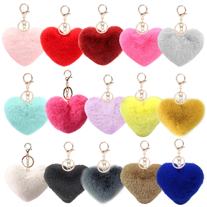 Tùy Chỉnh Màu Sắc Trái Tim Sang Trọng Keychain Lông Fluffy Móc Chìa Khóa Pom Poms Keyring Cho Phụ Nữ Túi Xách Túi Mặt Dây Chuyền - Product Image 1