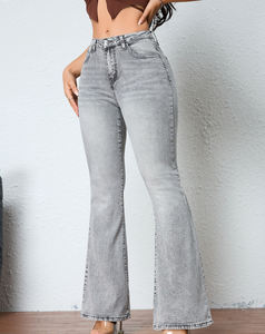 Pantalones Vaqueros Ajustados Elásticos para Mujer, Color Gris Claro, Estilo Campana, Personalizados, Cumplen con la Norma OEKO-TEX ISO 3758 y REACH - Product Image 2