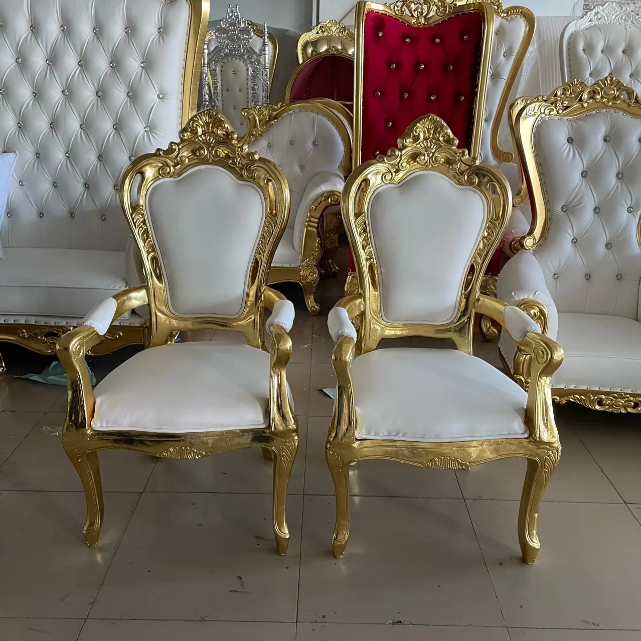 Muebles para eventos, silla con trono de rey, sofá con respaldo alto, sillas de lujo de madera real, sofá de boda para rey y reina