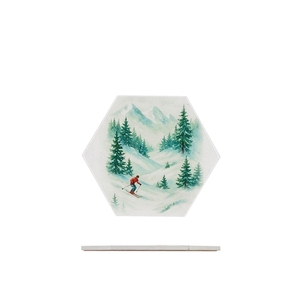 Ceramic <b>Trivet</b> With Ski Scene Design Hexagonal Shape Heat Resistant <b>Kitchen</b> Mat - Product Image 1