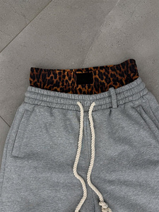 <strong>Leopard</strong> Animal <strong>Print</strong> Custom Drawstring French Terry Double Waist Gray Running 100% Cotton Sweat <strong>Shorts</strong> for <strong>Men</strong> Vintage <strong>Shorts</strong> - Product Image 5