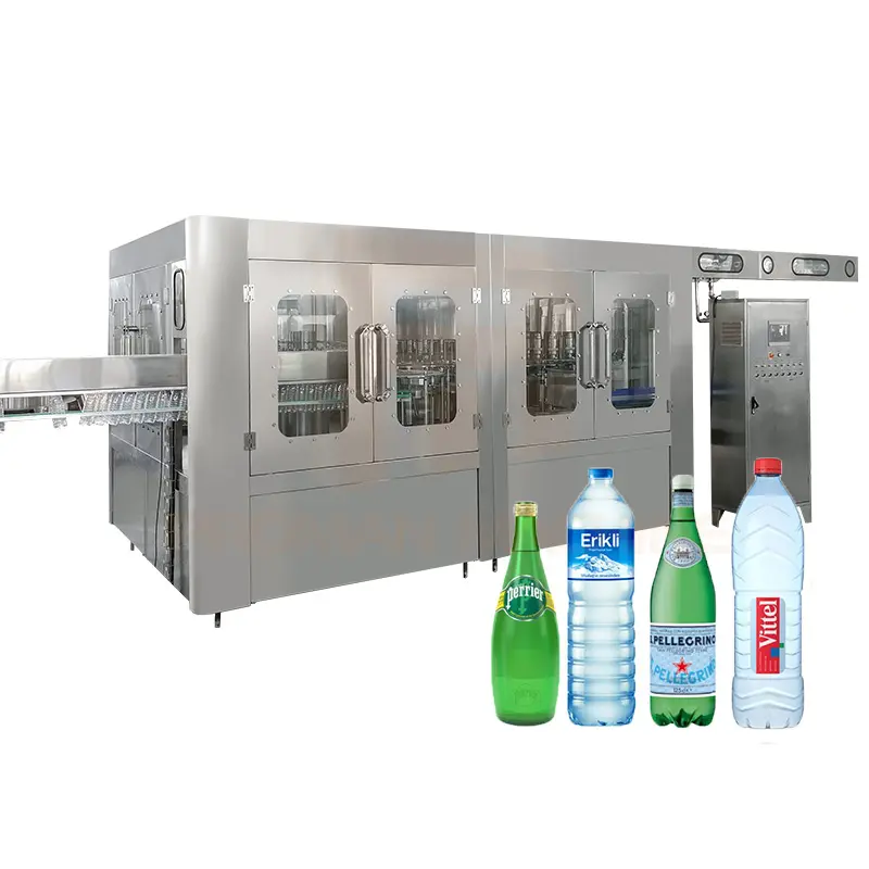 Linha de produção automática de água mineral potável para purificação, lavagem, engarrafamento e tampagem de água potável completa de fábrica de A a Z