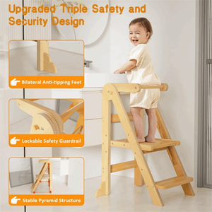 Taburete de <span class=keywords><strong>Cocina</strong></span> Plegable y Ajustable para Niños Pequeños, Torre de Aprendizaje de Madera para Niños, Taburete con Escalones - Product Image 3