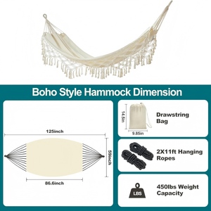 <span class=keywords><strong>Hamaca</strong></span> Doble Anti-Vuelco de Lona <span class=keywords><strong>Beige</strong></span> Gruesa con Borla de Lona para Acampar - Product Image 2