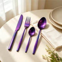 Ensemble de couverts jetables en acier inoxydable plaqué violet, couteau, fourchette, cuillère, résistant au lave-vaisselle, pour les fêtes, la maison, l'hôtel, le restaurant