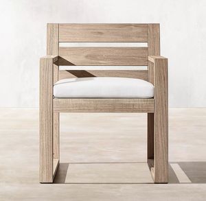 Chaise de jardin minimaliste en teck avec coussin blanc, mobilier d'extérieur, structure en bois durable, pieds effilés - Product Image 2
