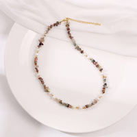 Ensemble collier et bracelet en perles de zoïsite rubis irrégulières de style européen et américain, bijoux simples et tendance pour femme, idéal pour la plage