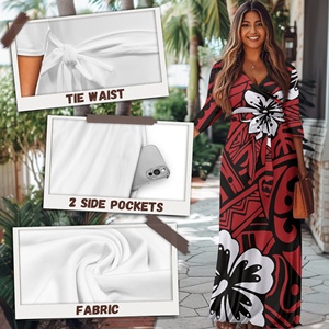 Abito da donna <span class=keywords><strong>rosso</strong></span> con stampa a fiori bianchi abiti taglie forti abito da <span class=keywords><strong>sera</strong></span> formale Puletasi hawaiana stile isola Maxi abito da <span class=keywords><strong>sera</strong></span> - Product Image 5