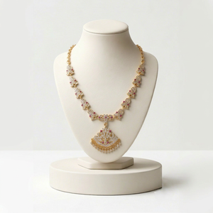 DIVYORO Gold Plated Crystal Floral <b>Necklace</b> & Earring Set Women's Anniversary & Wedding Jewelry Classic Style with <b>Ruby</b> Accents - Product Image 1
