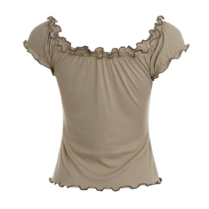 Blusa de Verano para Mujer, Estilo Vintage, Transpirable, Ecológica, con Estampado Digital Floral, Adorno de Volantes, Manga Corta, Corte Ajustado - Product Image 6